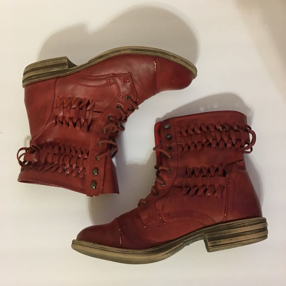 Red Braided Combat Boots